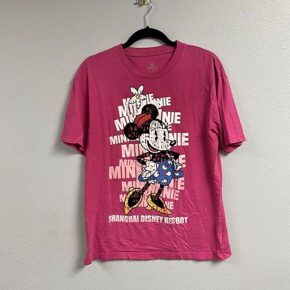 Disney Shanghai Women's Minie Mouse Graphic Print Short Sleeve Shirt Pink Large - Picture 1 of 6